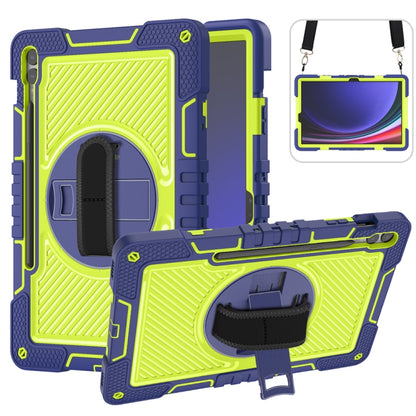 For Samsung Galaxy Tab S9+ 360 Degree Rotation PC Contrast Silicone Tablet Case(Navy Blue + Yellow Green) - Galaxy Tab S9+ Cases by buy2fix | Online Shopping UK | buy2fix