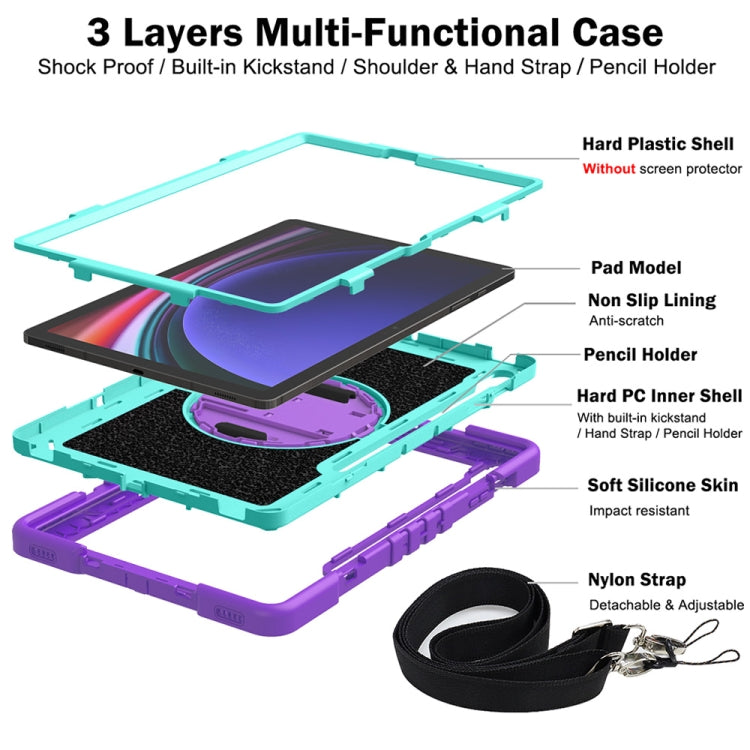 For Samsung Galaxy Tab S9+ 360 Degree Rotation PC Contrast Silicone Tablet Case(Purple + Mint Green) - Galaxy Tab S9+ Cases by buy2fix | Online Shopping UK | buy2fix