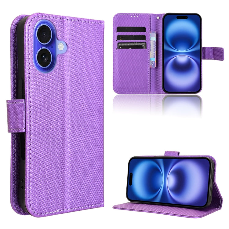 For iPhone 16 Plus Diamond Texture Leather Phone Case(Purple) - iPhone 16 Plus Cases by buy2fix | Online Shopping UK | buy2fix