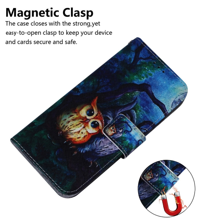 For Motorola Edge 2024 Coloured Drawing Flip Leather Phone Case(Oil Painting Owl) - Motorola Cases by buy2fix | Online Shopping UK | buy2fix