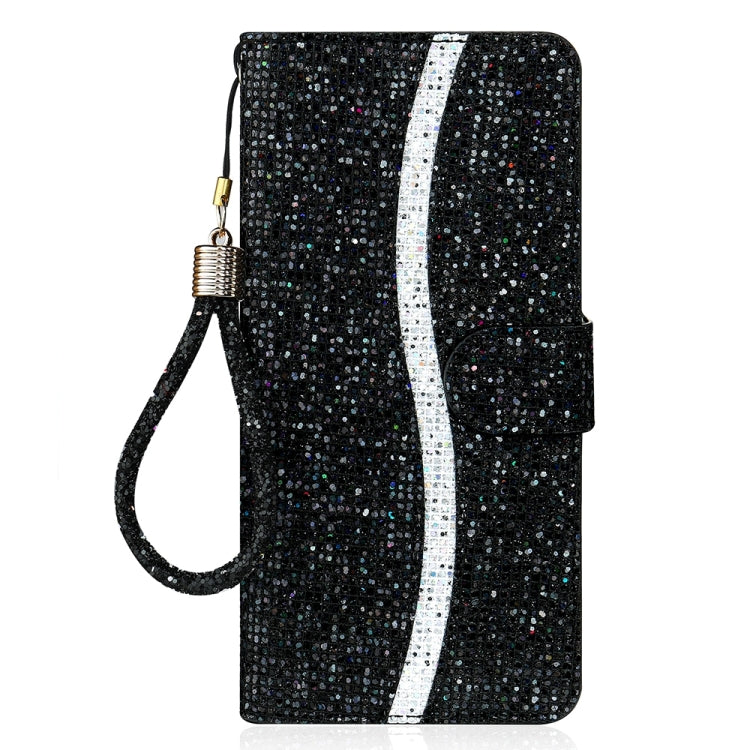 For iPhone 16 Plus Glitter Powder Filp Leather Phone Case(Black) - iPhone 16 Plus Cases by buy2fix | Online Shopping UK | buy2fix