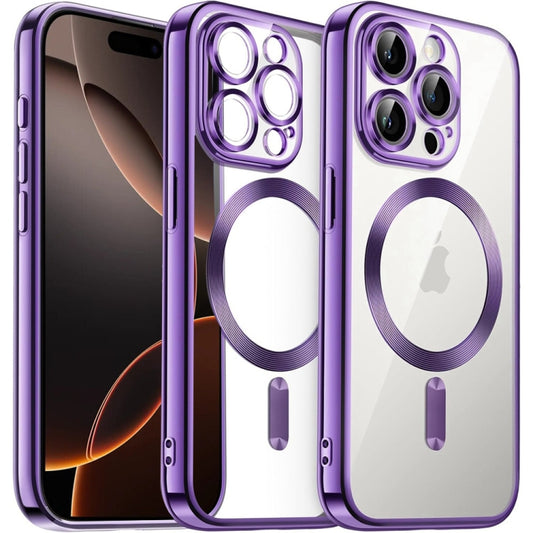 For iPhone 16 Pro Max Transparent Electroplated Magsafe Magnetic TPU Phone Case(Purple) - iPhone 16 Pro Max Cases by buy2fix | Online Shopping UK | buy2fix