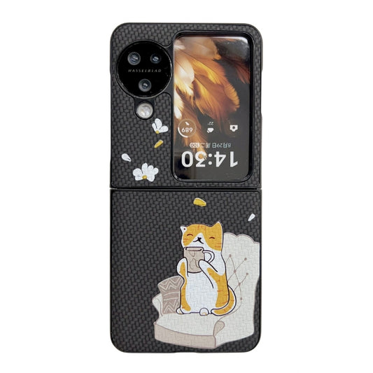 For OPPO Find N3 Flip Braided Texture Colored Drawing Pattern Phone Case(Black Coffee Cat) - Find N3 Flip Cases by buy2fix | Online Shopping UK | buy2fix