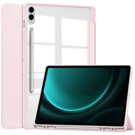 For Samsung Galaxy Tab S9 FE+ Acrylic 3-folding Smart Leather Tablet Case with Pen Slot(Pink) - Galaxy Tab S9 FE+ by buy2fix | Online Shopping UK | buy2fix