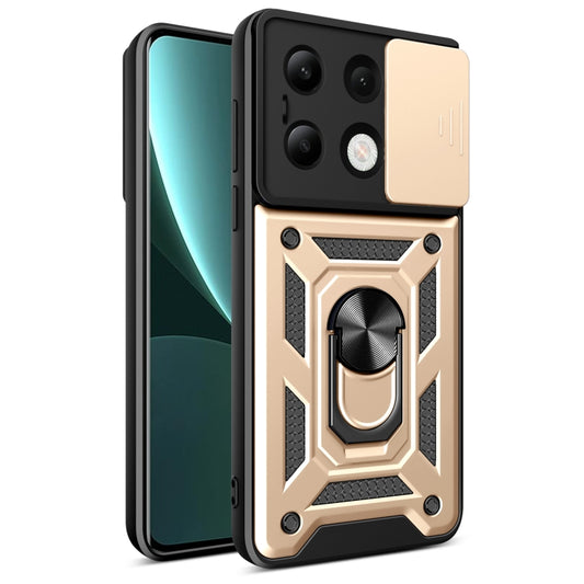 For Xiaomi Redmi Note 13 4G Global Sliding Camera Cover Design TPU Hybrid PC Phone Case(Gold) - Note 13 Cases by buy2fix | Online Shopping UK | buy2fix