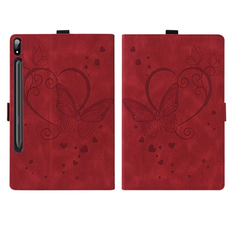 For Samsung Galaxy Tab S9 FE+ Love Butterfly Embossed Leather Tablet Case(Red) - Galaxy Tab S9 FE+ by buy2fix | Online Shopping UK | buy2fix