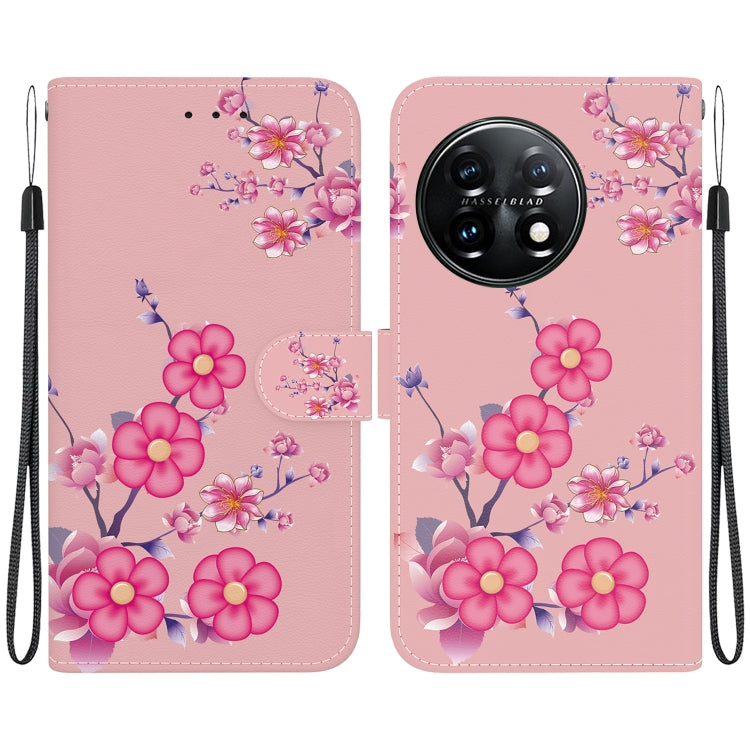 For OnePlus 11 Crystal Texture Colored Drawing Leather Phone Case(Cherry Blossoms) - OnePlus Cases by buy2fix | Online Shopping UK | buy2fix