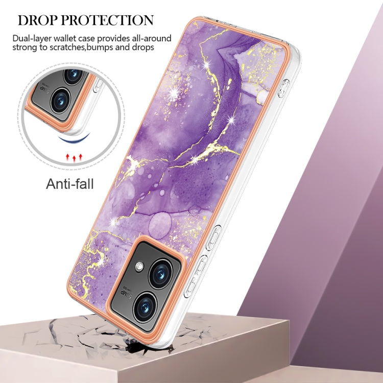 For Motorola Moto G84 Electroplating Marble Dual-side IMD Phone Case(Purple 002) - Motorola Cases by buy2fix | Online Shopping UK | buy2fix