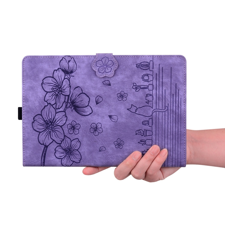 For iPad Pro 13 2024 Cartoon Sakura Cat Embossed Smart Leather Tablet Case(Purple) - iPad Pro 13 2024 Cases by buy2fix | Online Shopping UK | buy2fix