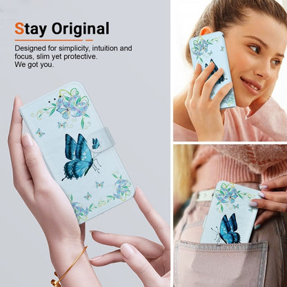 For iPhone 16 Crystal Texture Colored Drawing Leather Phone Case(Blue Pansies) - iPhone 16 Cases by buy2fix | Online Shopping UK | buy2fix