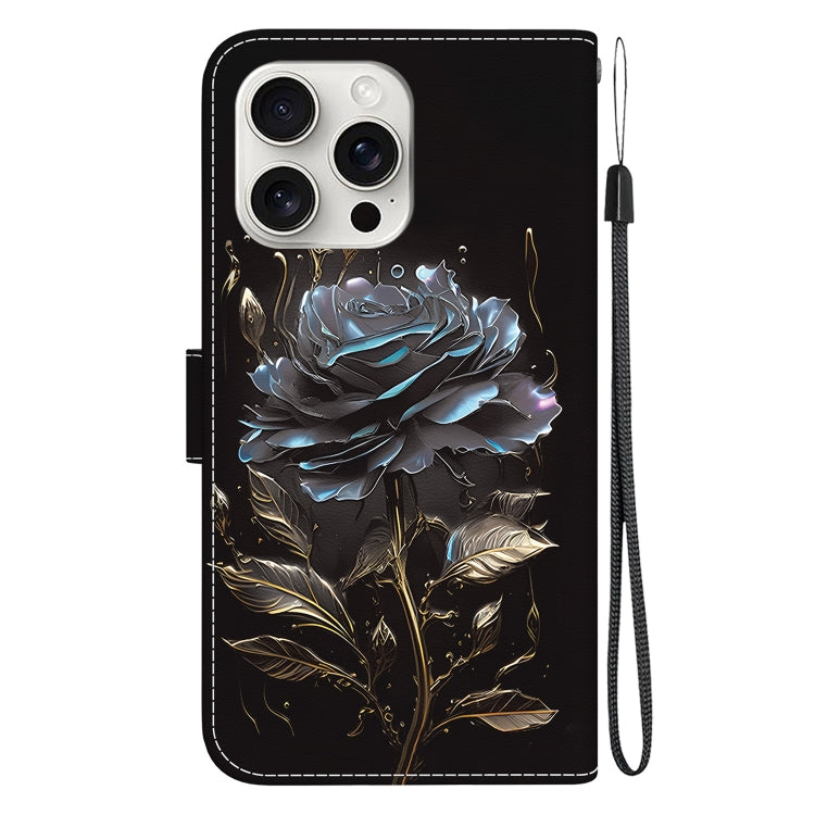 For iPhone 16 Pro Crystal Texture Colored Drawing Leather Phone Case(Black Rose) - iPhone 16 Pro Cases by buy2fix | Online Shopping UK | buy2fix