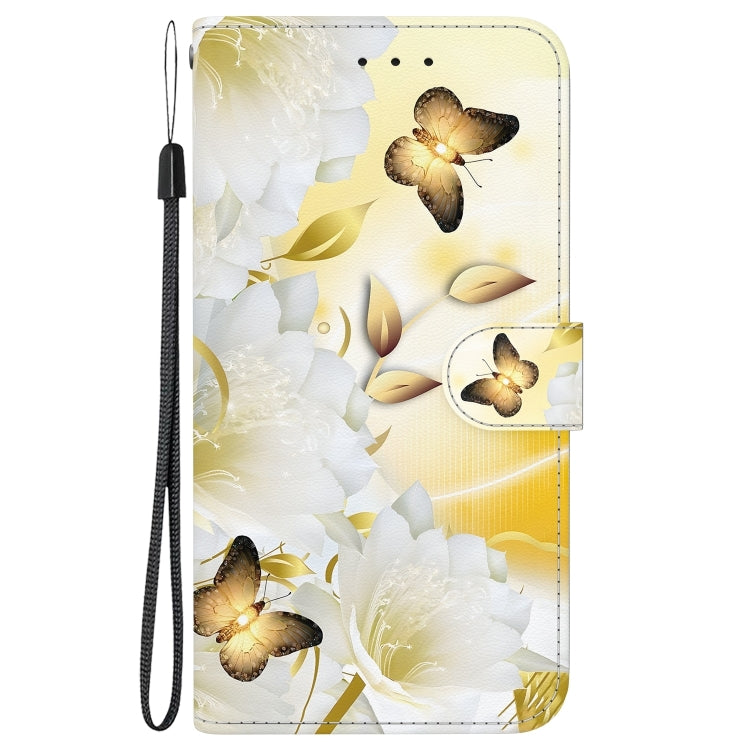 For iPhone 16 Pro Max Crystal Texture Colored Drawing Leather Phone Case(Gold Butterfly Epiphyllum) - iPhone 16 Pro Max Cases by buy2fix | Online Shopping UK | buy2fix