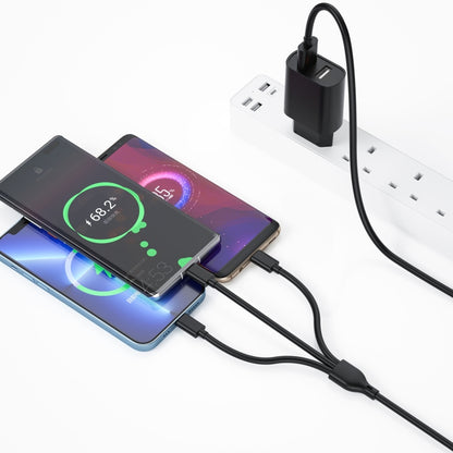 WIWU Wi-U003 Quick Series Dual USB Charger with 3 in 1 USB Charging Data Cable Set, EU Plug(Black) - USB Charger by WIWU | Online Shopping UK | buy2fix