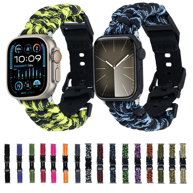 For Apple Watch Ultra 49mm Paracord Plain Braided Webbing Buckle Watch Band(Black Blue) - Watch Bands by buy2fix | Online Shopping UK | buy2fix