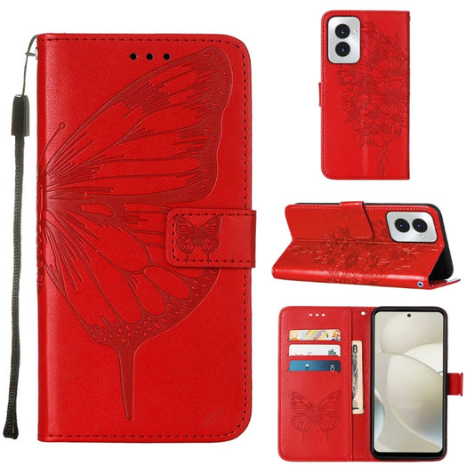 For Motorola Moto G Power 5G 2024 Embossed Butterfly Leather Phone Case(Red) - Motorola Cases by buy2fix | Online Shopping UK | buy2fix