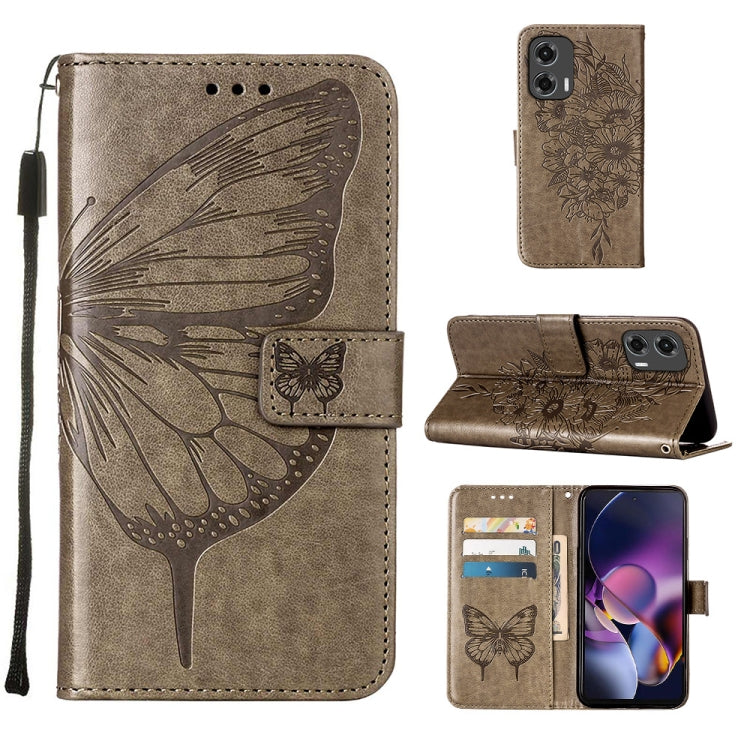 For Motorola Moto G Stylus 5G 2024 Embossed Butterfly Leather Phone Case(Grey) - Motorola Cases by buy2fix | Online Shopping UK | buy2fix