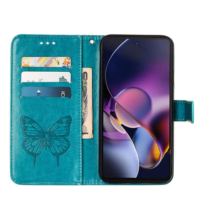 For Motorola Moto G Stylus 5G 2024 Embossed Butterfly Leather Phone Case(Blue) - Motorola Cases by buy2fix | Online Shopping UK | buy2fix