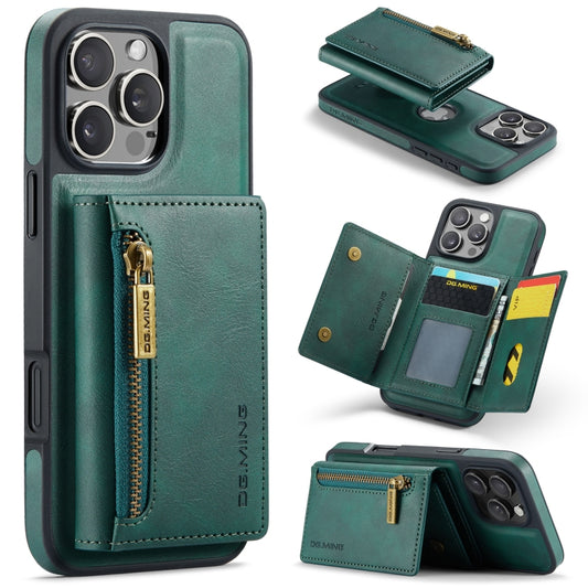 For iPhone 16 Pro DG.MING M5 Series Zip RFID Multi Card Detachable Leather Phone Case(Green) - iPhone 16 Pro Cases by DG.MING | Online Shopping UK | buy2fix