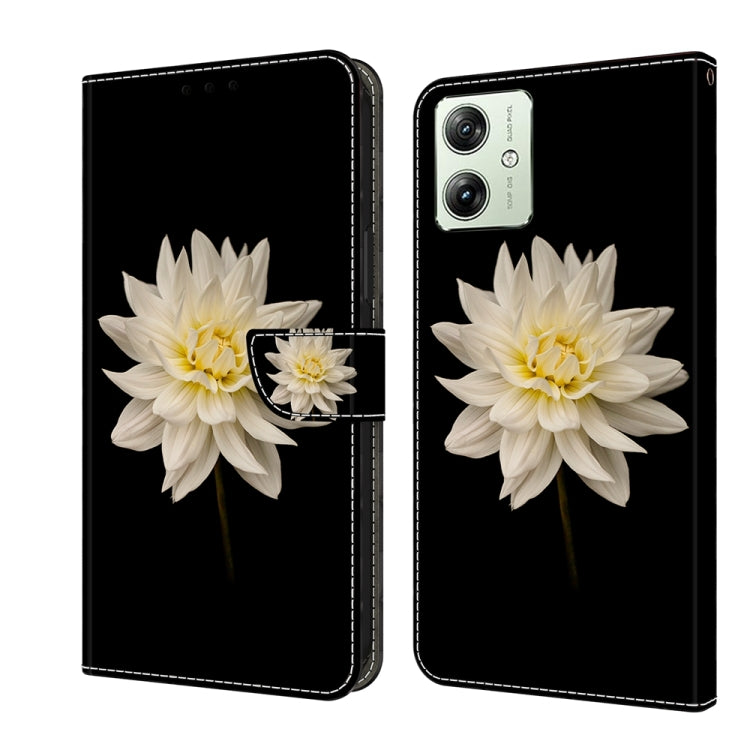 For Motorola Moto G54 Crystal 3D Shockproof Protective Leather Phone Case(White Flower) - Motorola Cases by buy2fix | Online Shopping UK | buy2fix