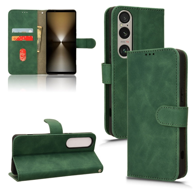 For Sony Xperia 1 VI 2024 Skin Feel Magnetic Flip Leather Phone Case(Green) - Sony Cases by buy2fix | Online Shopping UK | buy2fix