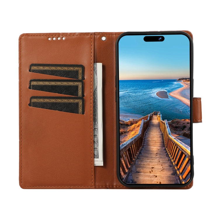 For OnePlus 11 PU Genuine Leather Texture Embossed Line Phone Case(Brown) - OnePlus Cases by buy2fix | Online Shopping UK | buy2fix