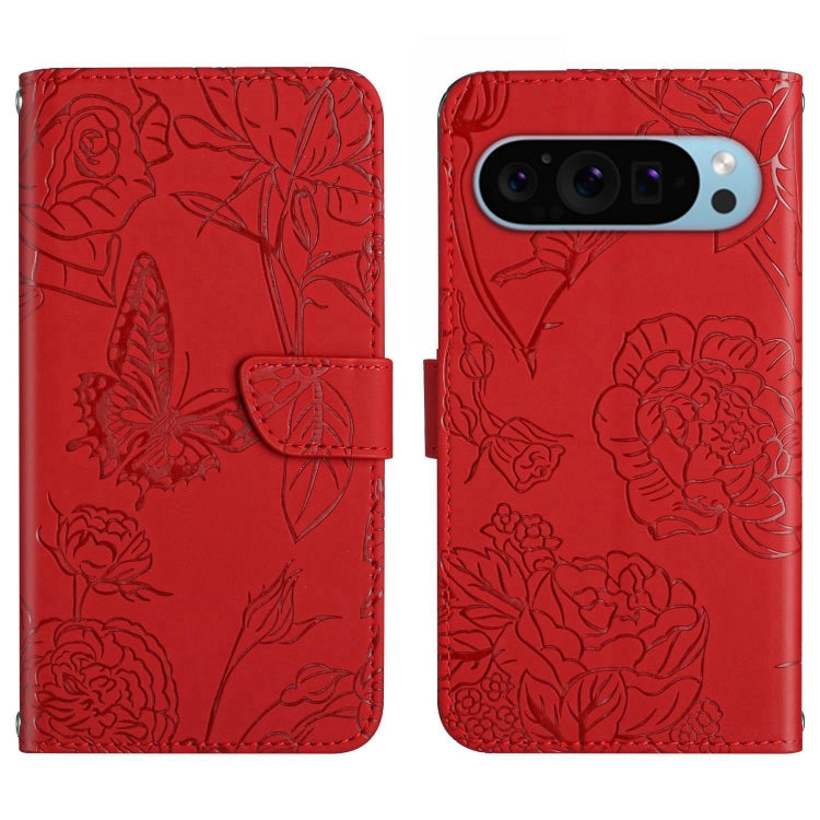 For Google Pixel 9 Pro XL Skin Feel Butterfly Embossed Flip Leather Phone Case(Red) - Google Cases by buy2fix | Online Shopping UK | buy2fix