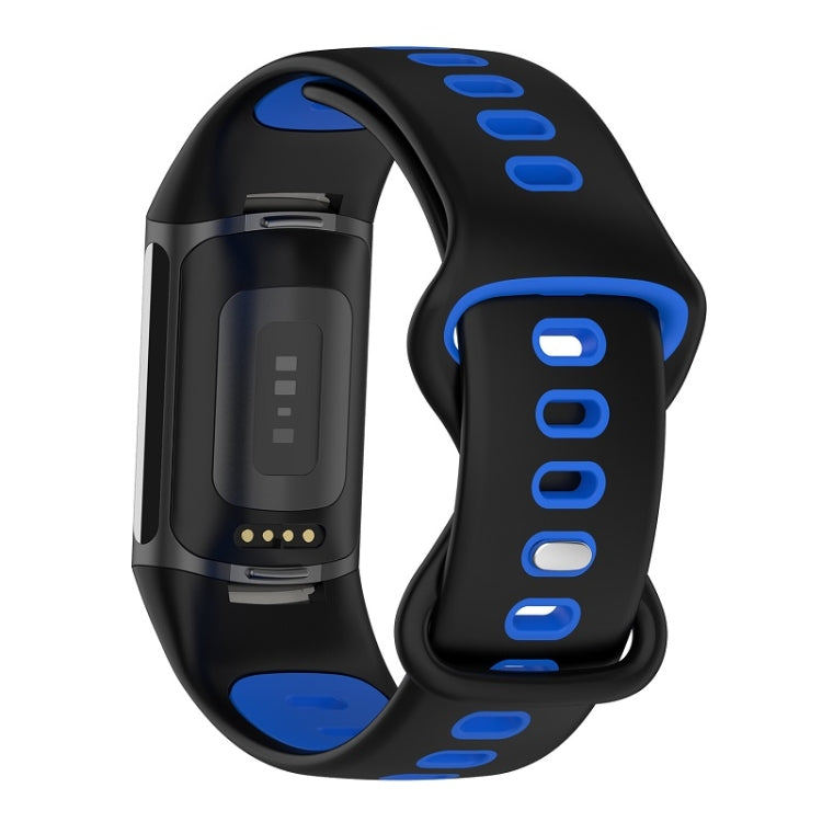 For Fitbit Charge 6 Two Color Silicone Watch Band(Black Blue) - Watch Bands by buy2fix | Online Shopping UK | buy2fix