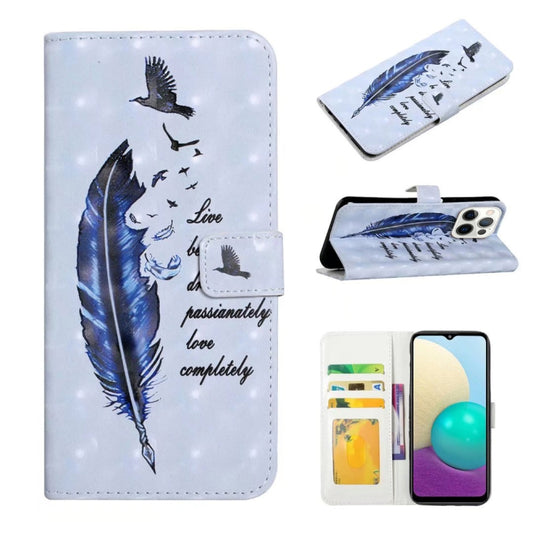 For iPhone 16 Pro Oil Embossed 3D Drawing Leather Phone Case(Blue Feather) - iPhone 16 Pro Cases by buy2fix | Online Shopping UK | buy2fix