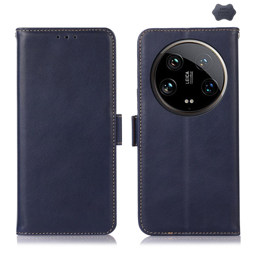 For Xiaomi 14 Ultra Magnetic Crazy Horse Texture Genuine Leather RFID Phone Case(Blue) - 14 Ultra Cases by buy2fix | Online Shopping UK | buy2fix