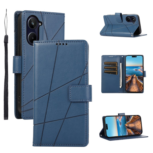 For Realme 10 Pro 5G PU Genuine Leather Texture Embossed Line Phone Case(Blue) - Realme Cases by buy2fix | Online Shopping UK | buy2fix