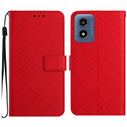 For Motorola Moto G Play 4G 2024 Rhombic Grid Texture Leather Phone Case(Red) - Motorola Cases by buy2fix | Online Shopping UK | buy2fix