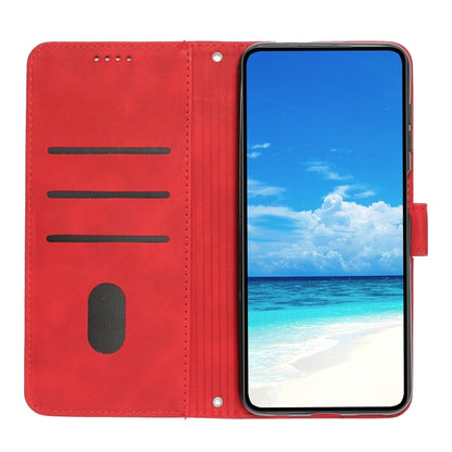 For Motorola Moto G Play 2024 Skin Feel Heart Embossed Leather Phone Case with Long Lanyard(Red) - Motorola Cases by buy2fix | Online Shopping UK | buy2fix