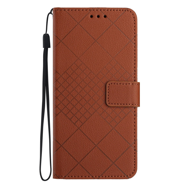 For Xiaomi 14 Rhombic Grid Texture Leather Phone Case(Brown) - 14 Cases by buy2fix | Online Shopping UK | buy2fix