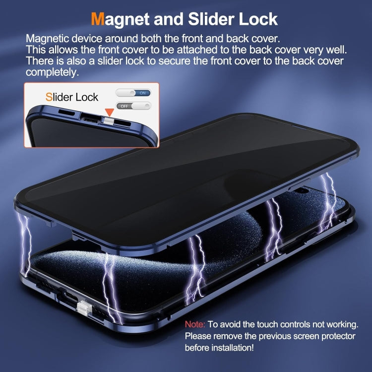 For iPhone 15 Pro Anti-peeping Magnetic Double-sided Tempered Glass Phone Case(Grey) - iPhone 15 Pro Cases by buy2fix | Online Shopping UK | buy2fix