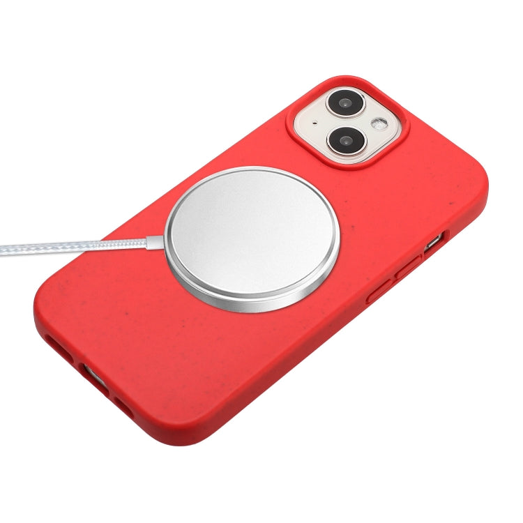 For iPhone 14 Plus Wheat MagSafe Magnetic Straw Material + TPU Phone Case with Lanyard(Red) - iPhone 14 Plus Cases by buy2fix | Online Shopping UK | buy2fix