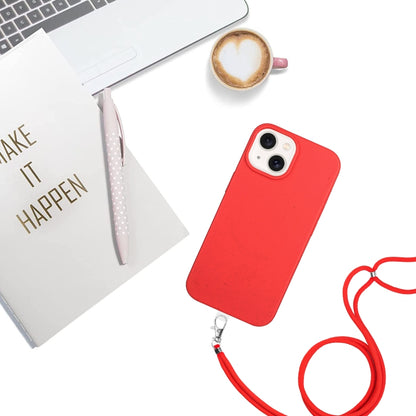 For iPhone 14 Plus Wheat MagSafe Magnetic Straw Material + TPU Phone Case with Lanyard(Red) - iPhone 14 Plus Cases by buy2fix | Online Shopping UK | buy2fix