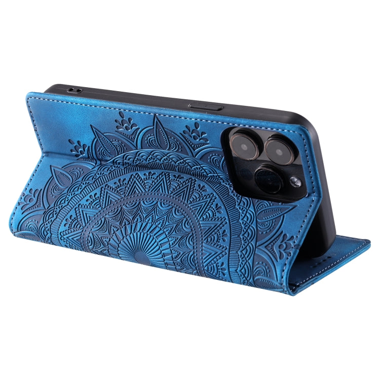 For iPhone 16 Pro Totem Embossed Magnetic Leather Phone Case(Blue) - iPhone 16 Pro Cases by buy2fix | Online Shopping UK | buy2fix