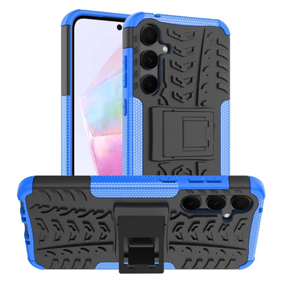 For Samsung Galaxy A35 5G Tire Texture TPU + PC Phone Case with Holder(Blue) - Galaxy Phone Cases by buy2fix | Online Shopping UK | buy2fix