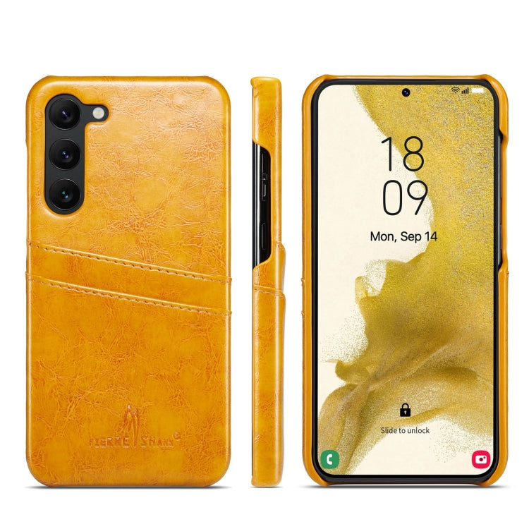 For Samsung Galaxy S24+ 5G Fierre Shann Oil Wax Texture Leather Phone Case with Card Slots(Yellow) - Galaxy S24+ 5G Cases by FIERRE SHANN | Online Shopping UK | buy2fix