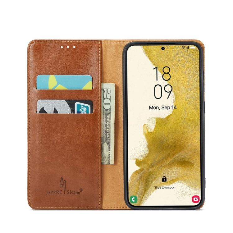 For Samsung Galaxy S24 5G Fierre Shann PU Genuine Leather Texture Phone Case(Brown) - Galaxy S24 5G Cases by FIERRE SHANN | Online Shopping UK | buy2fix