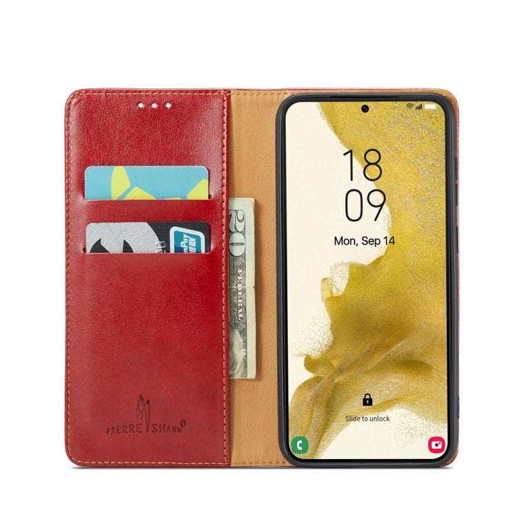 For Samsung Galaxy S24 5G Fierre Shann PU Genuine Leather Texture Phone Case(Red) - Galaxy S24 5G Cases by FIERRE SHANN | Online Shopping UK | buy2fix