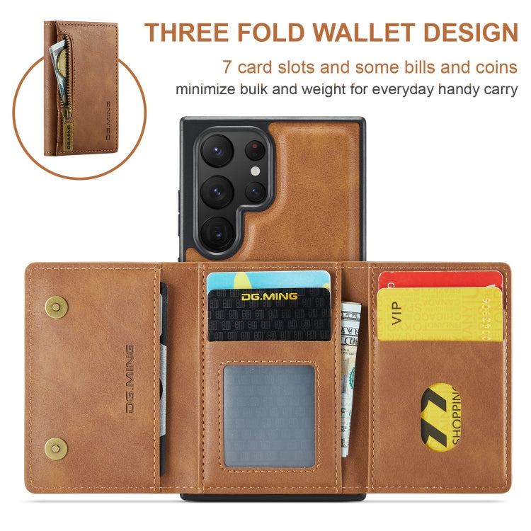 For Samsung Galaxy S22 Ultra DG.MING M5 Series Zip RFID Multi Card Detachable Leather Phone Case(Brown) - Galaxy S22 Ultra 5G Cases by DG.MING | Online Shopping UK | buy2fix