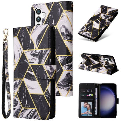 For Samsung Galaxy S24 5G Marble Bronzing Stitching Leather Phone Case(Black) - Galaxy S24 5G Cases by buy2fix | Online Shopping UK | buy2fix