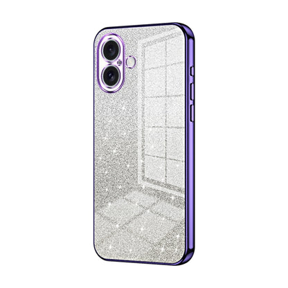 For iPhone 16 Gradient Glitter Powder Electroplated Phone Case(Purple) - iPhone 16 Cases by buy2fix | Online Shopping UK | buy2fix