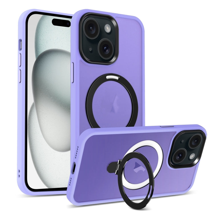 For iPhone 15 Plus MagSafe Holder Skin-feel PC Hybrid TPU Phone Case(Purple) - iPhone 15 Plus Cases by buy2fix | Online Shopping UK | buy2fix