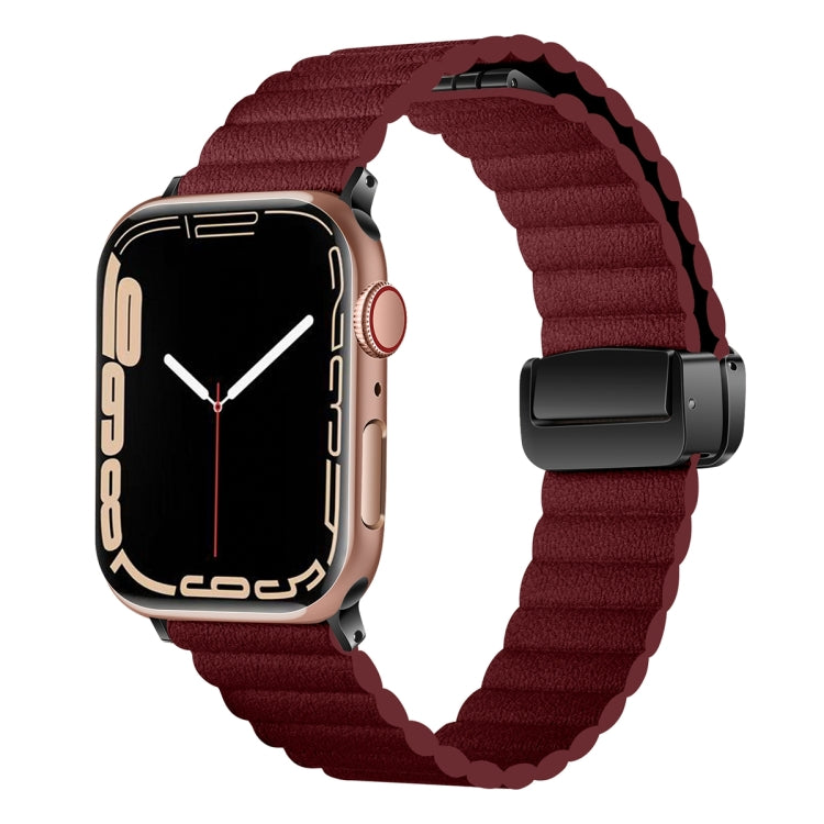 For Apple Watch Series 6 40mm Water Ripple Magnetic Folding Buckle Watch Band, Style: Bold Version(Wine Red) - Watch Bands by buy2fix | Online Shopping UK | buy2fix