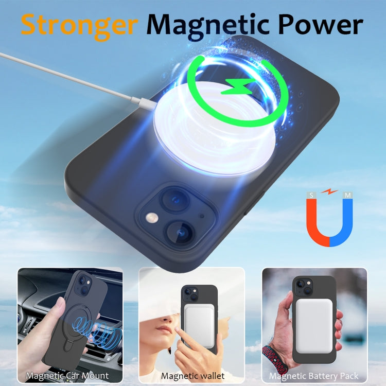 For iPhone 14 MagSafe Magnetic Liquid Silicone Phone Case with Ring Holder(Carbon Black) - iPhone 14 Cases by buy2fix | Online Shopping UK | buy2fix