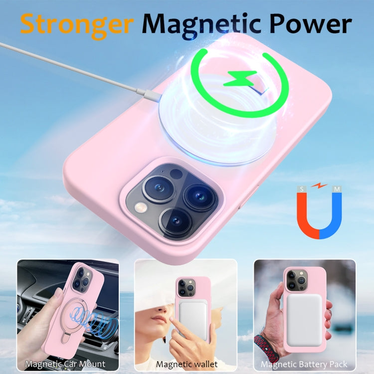 For iPhone 15 Pro Max MagSafe Magnetic Liquid Silicone Phone Case with Ring Holder(Grey Pink) - iPhone 15 Pro Max Cases by buy2fix | Online Shopping UK | buy2fix