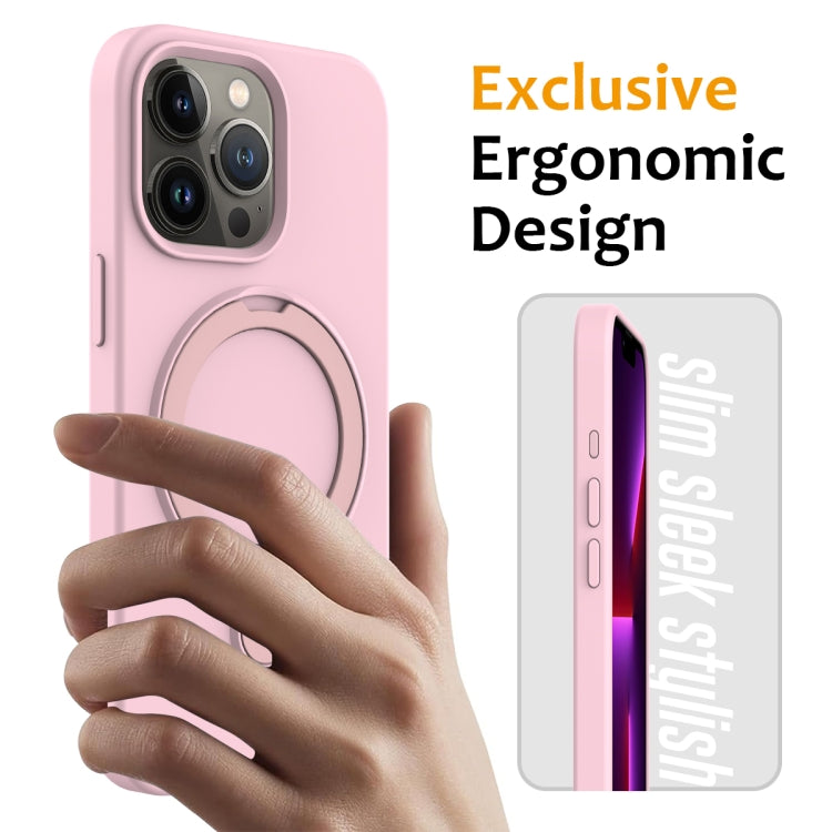 For iPhone 15 Pro Liquid Silicone MagSafe Magnetic Phone Case with Ring Holder(Grey Pink) - iPhone 15 Pro Cases by buy2fix | Online Shopping UK | buy2fix