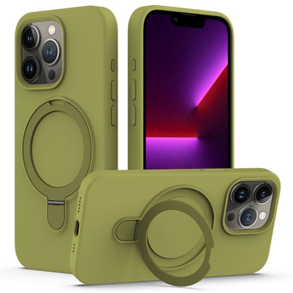 For iPhone 16 Pro Liquid Silicone MagSafe Magnetic Phone Case with Ring Holder(Willow Green) - iPhone 16 Pro Cases by buy2fix | Online Shopping UK | buy2fix